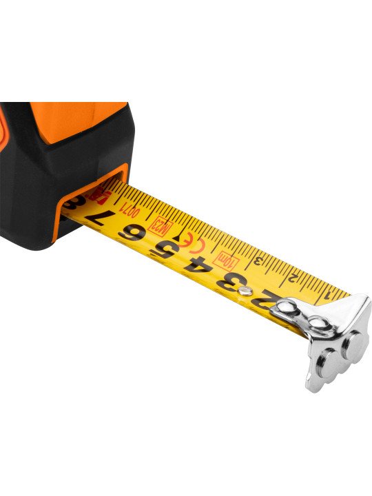 Plieninė ruletė 7,5 m x 25 mm, automatinis užraktas, stabdymo mygtukas, magnetas