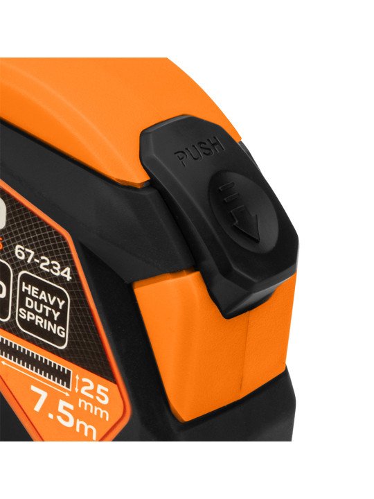 Plieninė ruletė 7,5 m x 25 mm, automatinis užraktas, stabdymo mygtukas, magnetas