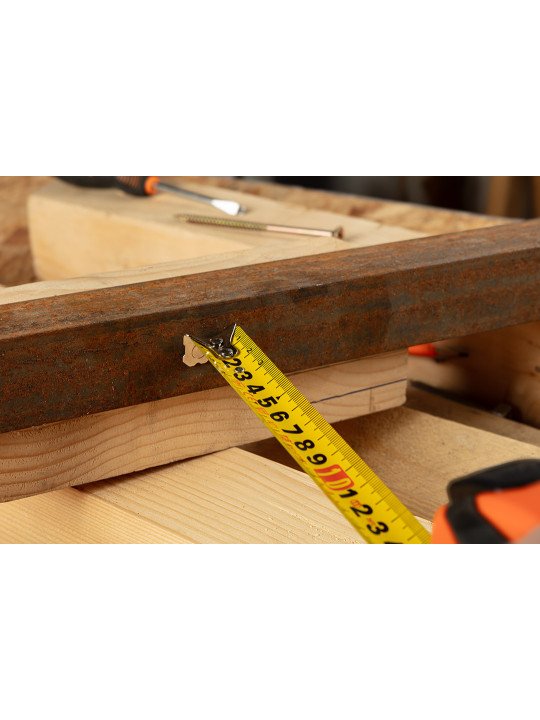 Plieninė ruletė 10 m x 25 mm, automatinis užraktas, stabdymo mygtukas, magnetas