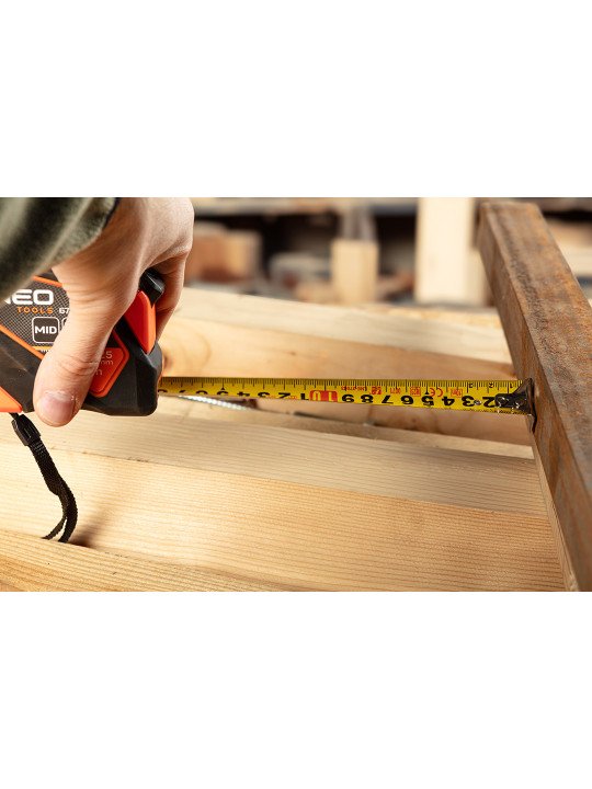 Plieninė ruletė 10 m x 25 mm, automatinis užraktas, stabdymo mygtukas, magnetas
