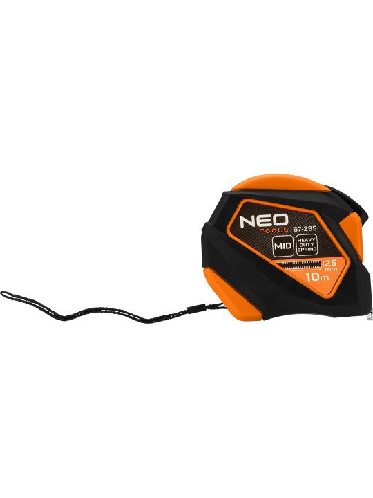 Plieninė ruletė 10 m x 25 mm, automatinis užraktas, stabdymo mygtukas, magnetas