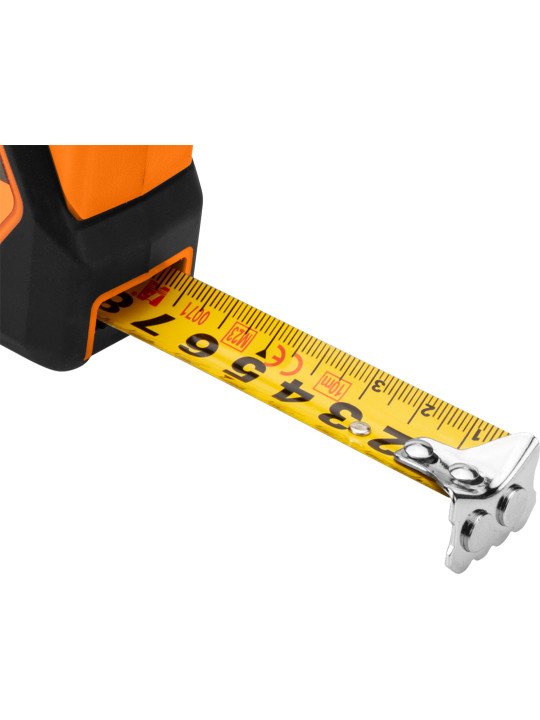 Plieninė ruletė 10 m x 25 mm, automatinis užraktas, stabdymo mygtukas, magnetas
