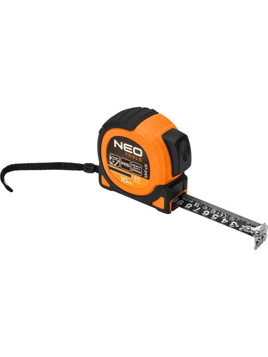 Super Black plieninė ruletė 10 m x 25 mm, automatinis užraktas, du stabdymo mygtukai, magnetas