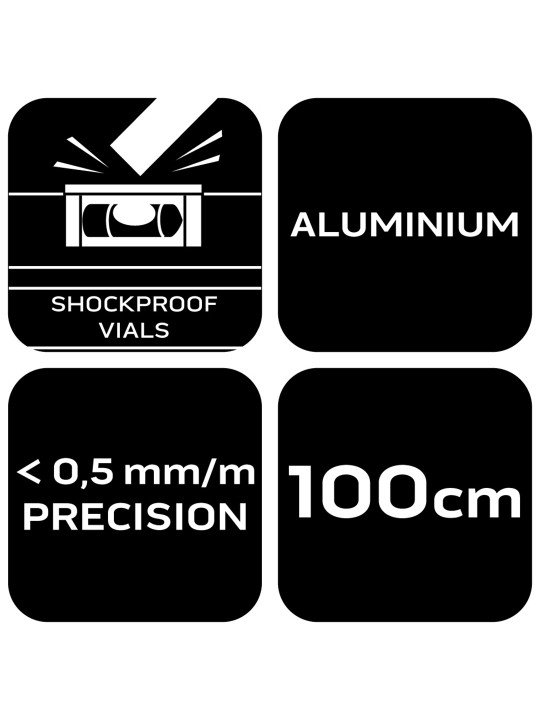 Aliumininis gulsčiukas S 400, 3 buteliukai, 2 laikikliai, 100 cm