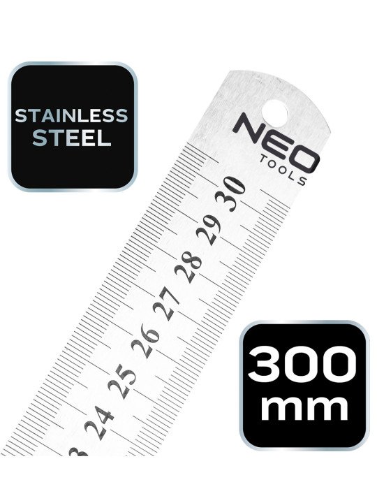 Nerūdijančio plieno liniuotė, 30 cm