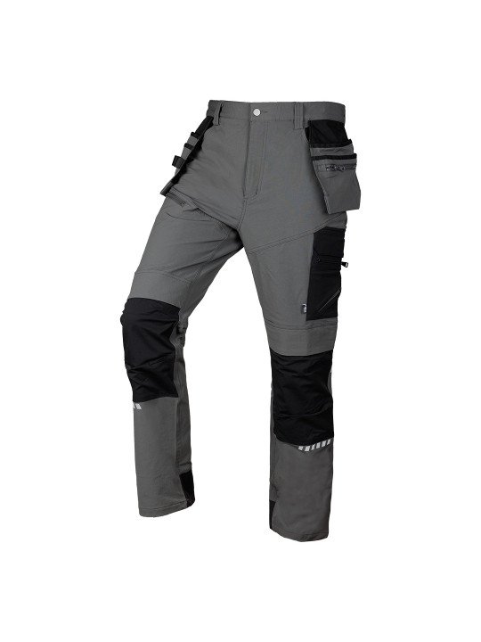 Pilkos/juodos, „Mix&Match“ darbo kelnės, 4 kryptimis tempiamos, dydis XS