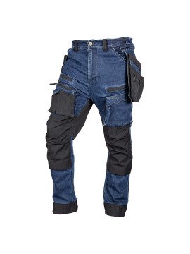 Darbinės kelnės DENIM, sutvirtintos Cordura audiniu, nuimamos kišenės dėklams, tamsiai mėlynos, dydis M (81-361-1-M) - 