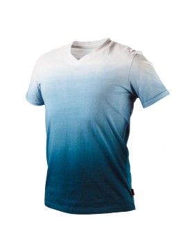 Marškinėliai DENIM, dydis XXXL - Šešėliniai marškinėliai DENIM, 100  medvilnė, 180 gsm, nuo tamsiai mėlynos iki baltos spalvos, užlenktos rankovės, V formos iškirptė, vidinė etiketė su pavadinimu, unikalus nuosavas dizainas, CE sertifikatas, atitiktis EN 