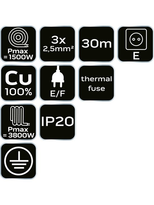 Prailginimo kabelio ritės 3x2,5mm2   nuo 30 iki 50m