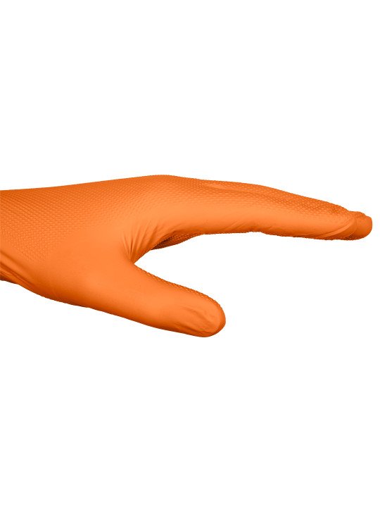 Perforuotos nitrilo pirštinės, oranžinės, 50 vienetų, XL dydis