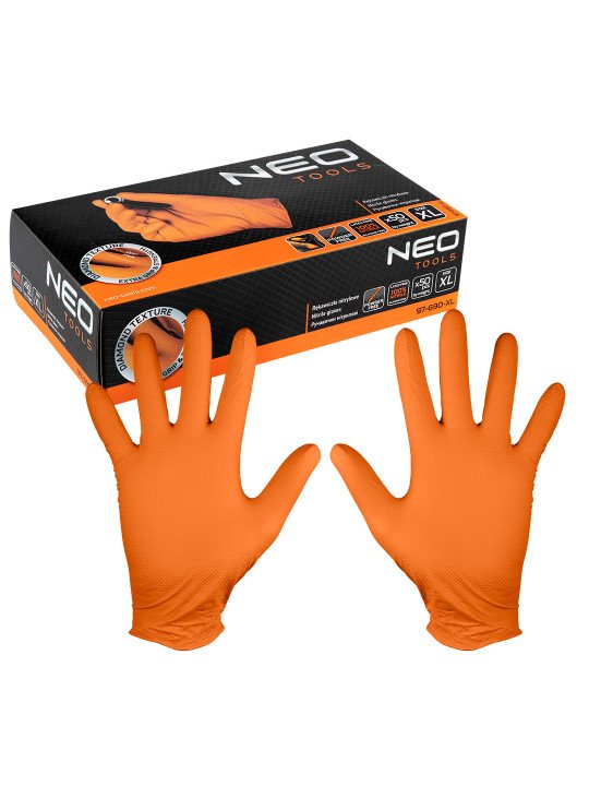 Perforuotos nitrilo pirštinės, oranžinės, 50 vienetų, XL dydis