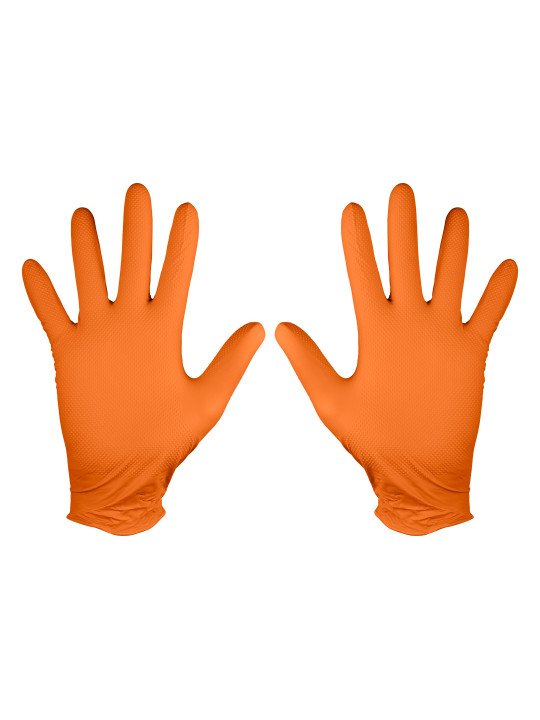 Perforuotos nitrilo pirštinės, oranžinės, 50 vienetų, M-L-XL dydis