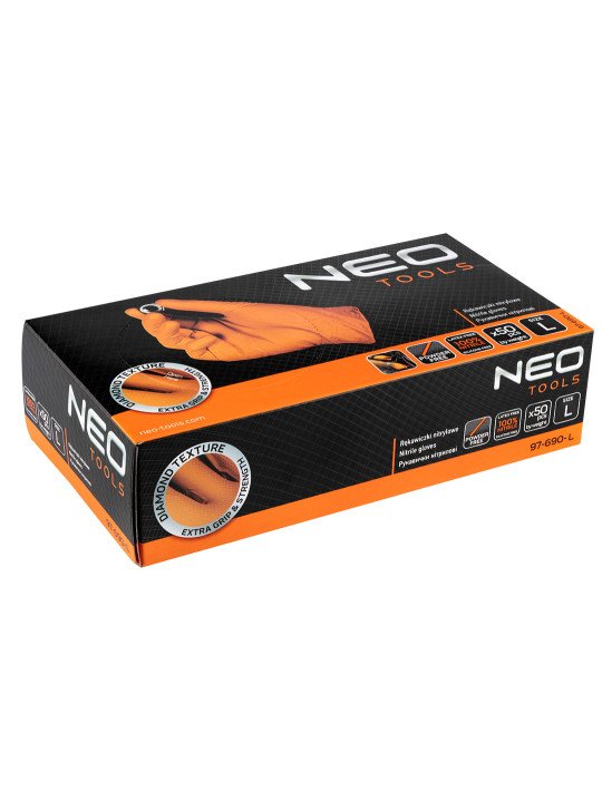 Perforuotos nitrilo pirštinės, oranžinės, 50 vienetų, M-L-XL dydis
