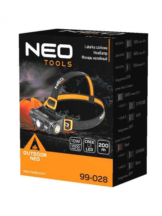 Žibintuvėlis ant galvos įkraunamas USB 1000 lm red / blue CREE LED + LED
