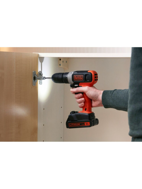 Akumuliatorinis Gręžtuvas - Suktuvas, 18V BCD001C1-QW, 1 X 1,5 AH, Black&Decker