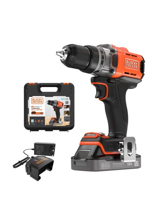 Akumuliatorinis Gręžtuvas - Suktuvas, 18V BCD382D1XK-QW, 1 X 2 AH, Black&Decker