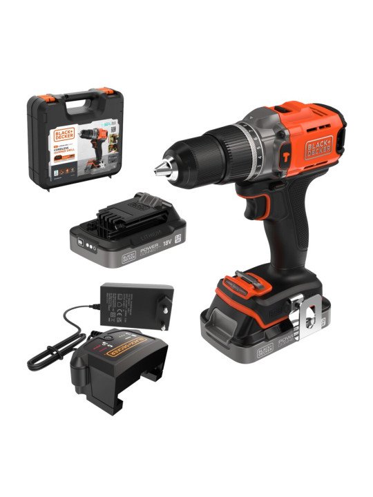 Gręžtuvas akumuliatorinis, 18V BCD383D2XK-QW, 2 X 2 AH, Black&Decker