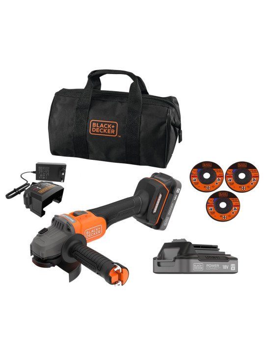 Bešepetėlinis Kampinis šlifuoklis, 18V BCG6L8D2S-QW, 2 X 2 AH, Black&Decker