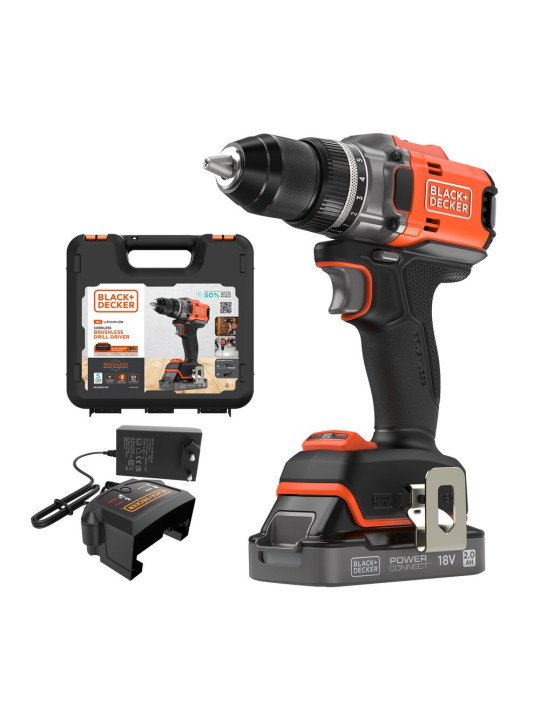 Bešepetėlinis Akumuliatorinis Gręžtuvas - Suktuvas, 18V BLD682D1XK-QW, 1 X 2 AH, Black&Decker