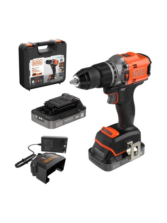 18 V bešepetėlinis smūginis gręžtuvas ECO 2 x 2,0 Ah 1 A Black&Decker