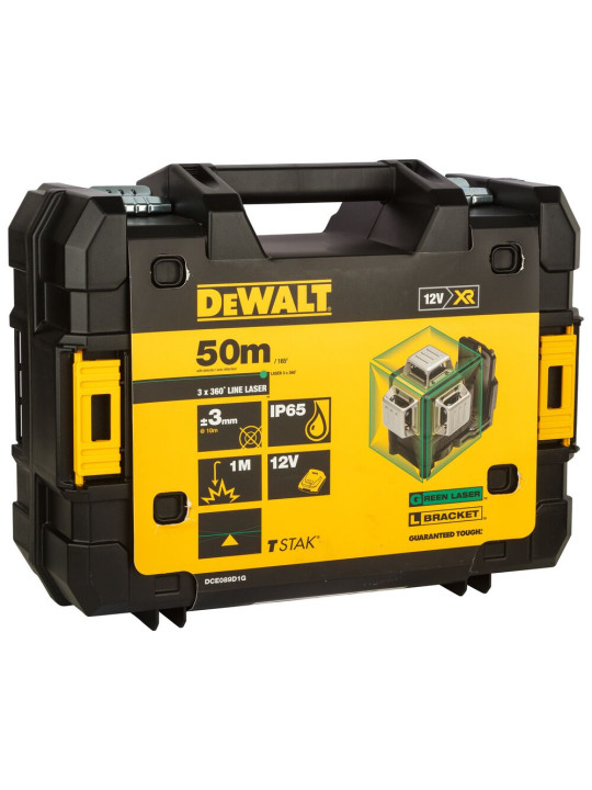Lazerinis nivelyras (žalias) 12V 3x360 spinduliai (komplekte 2AH baterija) DCE089D1G-QW DeWALT