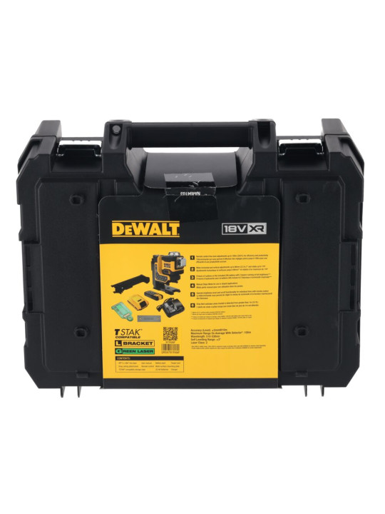 Lazerinis nivelyras (žalias) + lazerio gaudyklė 18V 3x360 spinduliai (su akumuliatorium 2Ah ir pakrovėju) DCLE34035D1-QW DeWALT