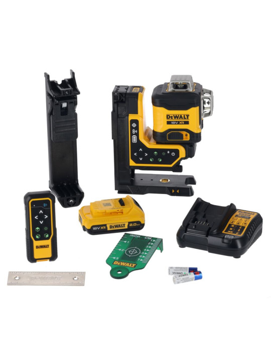 Lazerinis nivelyras (žalias) + lazerio gaudyklė 18V 3x360 spinduliai (su akumuliatorium 2Ah ir pakrovėju) DCLE34035D1-QW DeWALT